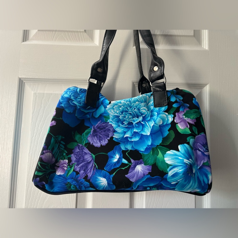 Floral Blue and Black Women's Bag